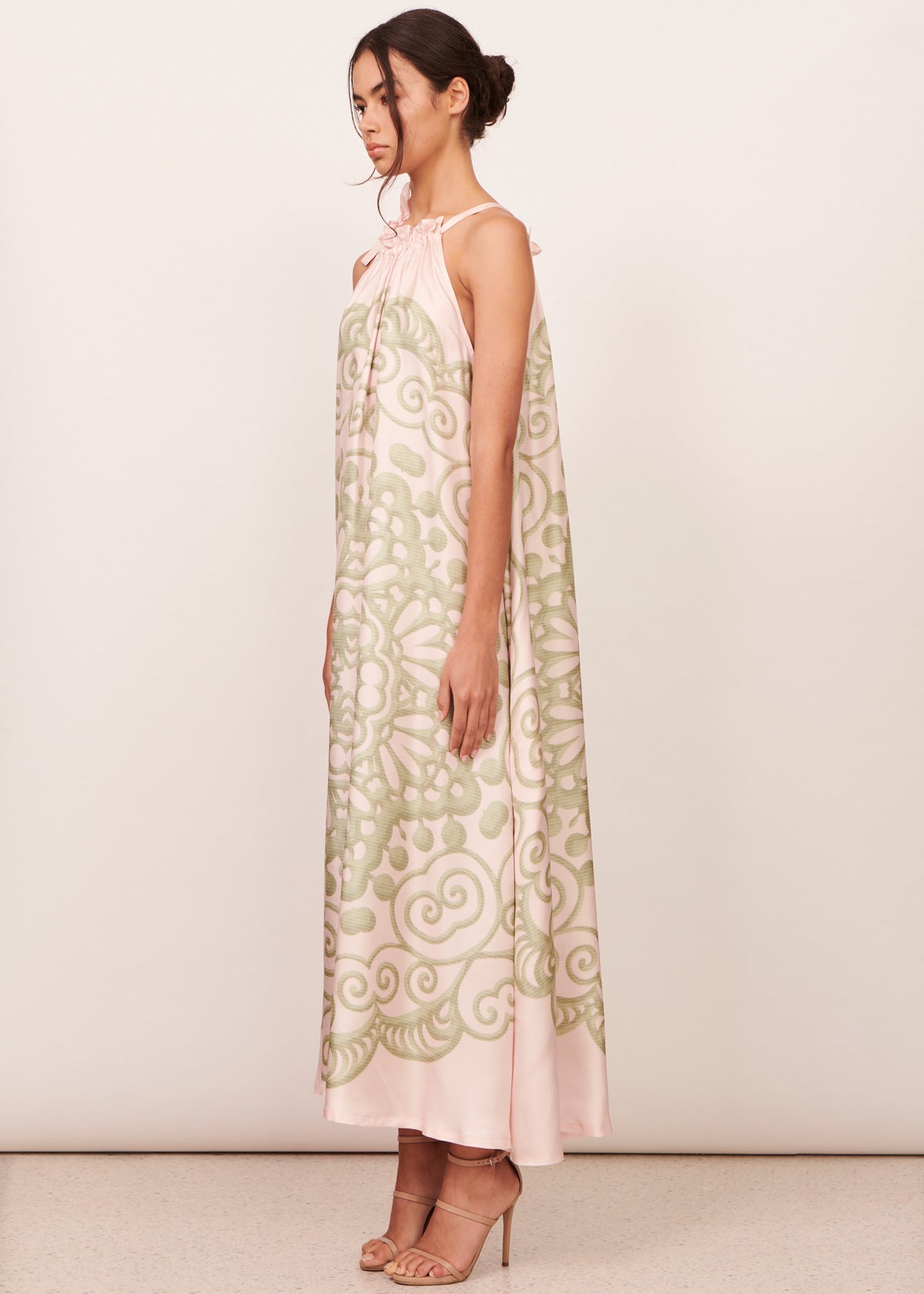 Coralie Silk Halter Dress - Pink/Green