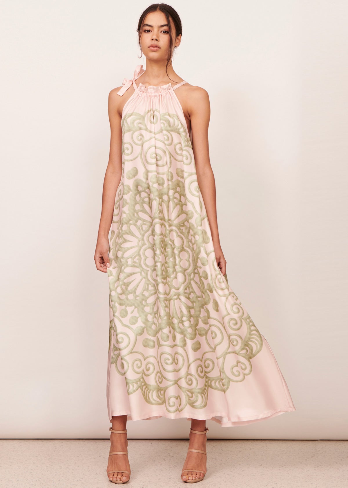 Coralie Silk Halter Dress - Pink/Green