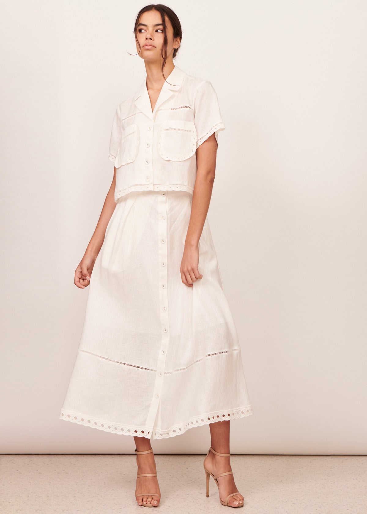 Elodie Linen Skirt - White