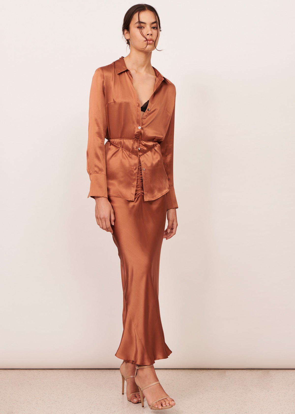 Valerie Silk Satin Skirt - Toffee