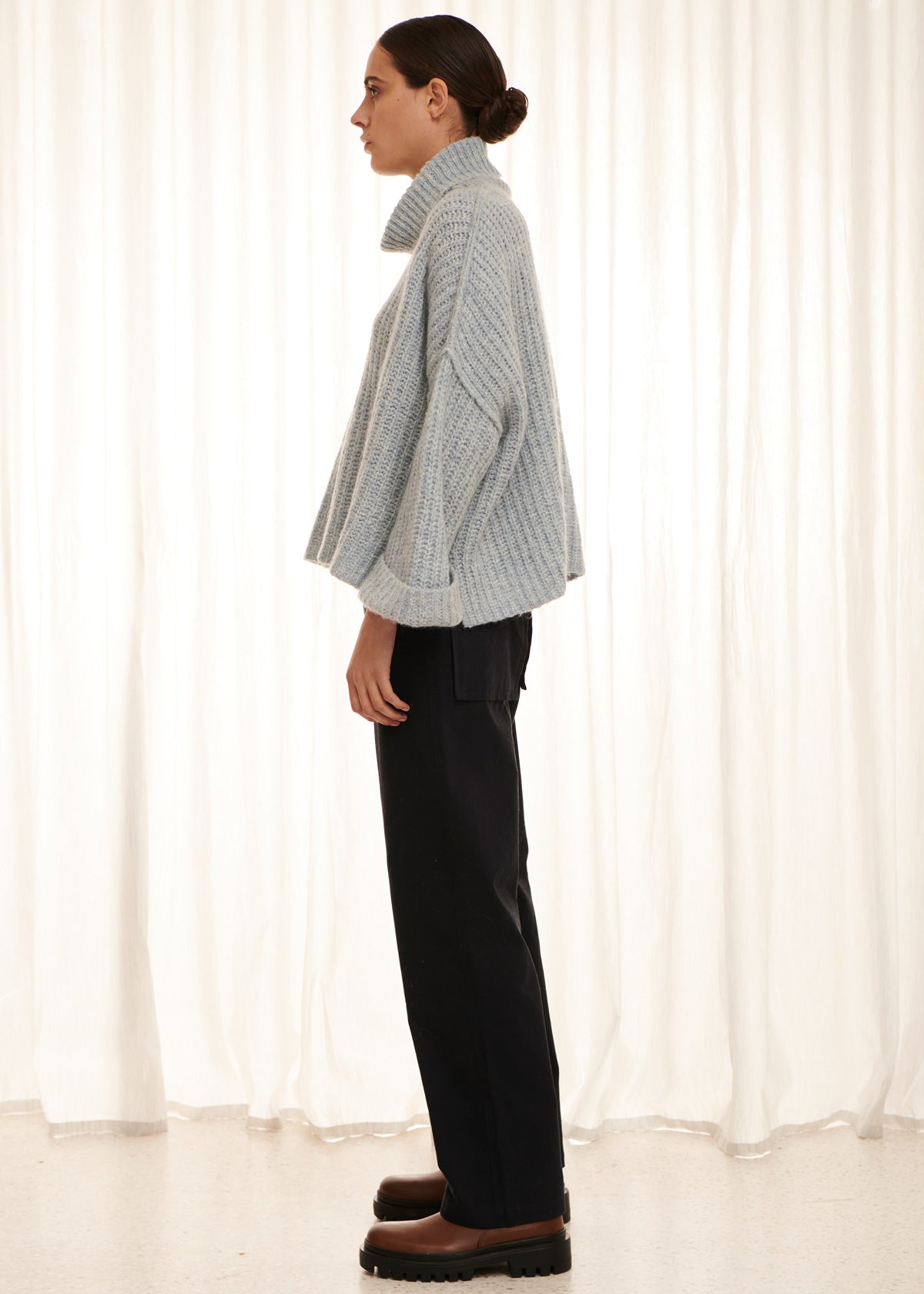 Jed Cropped Mohair Turtleneck - Light Blue
