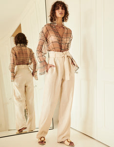 Check Silk Shirt and Linen Belted Pant by Apartment Clothing
