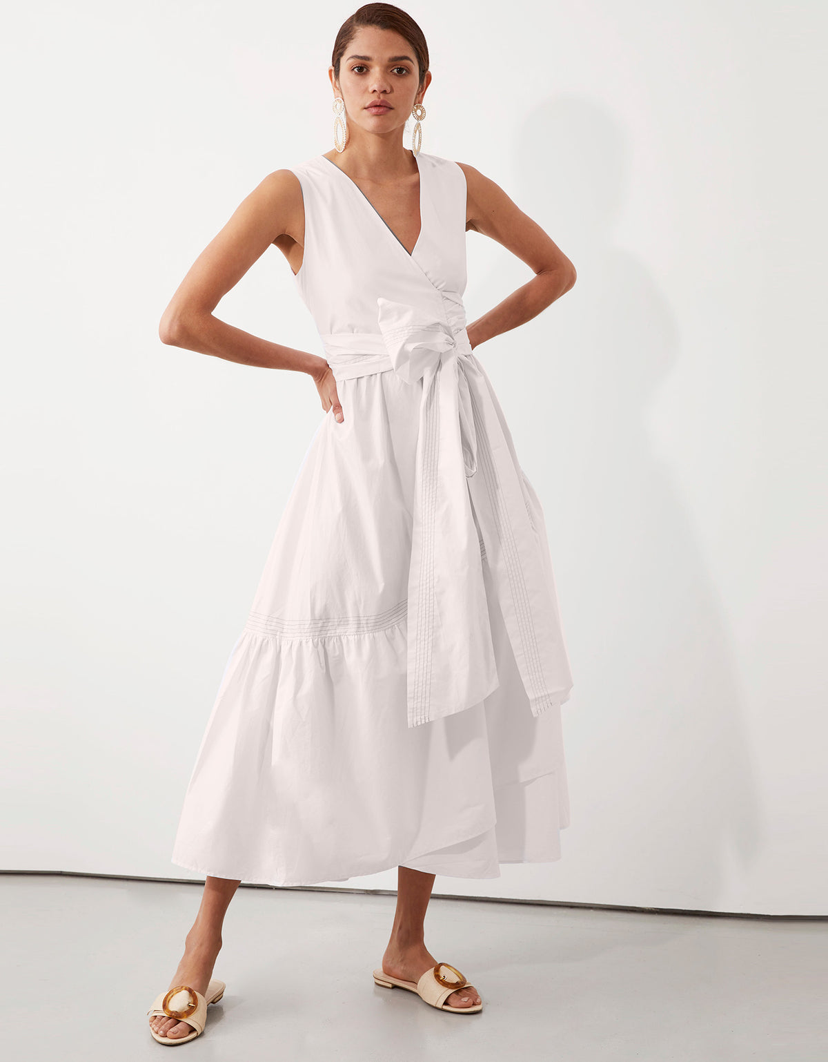 Parker Topstitch Wrap Dress in White by Apartment Clothing
