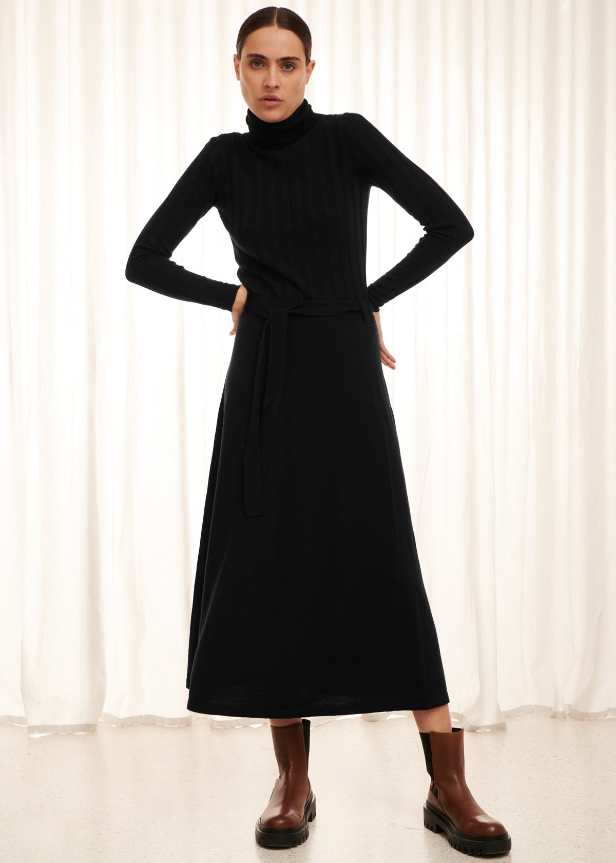 Lou Ribbed Turtleneck Maxi Dress - Black