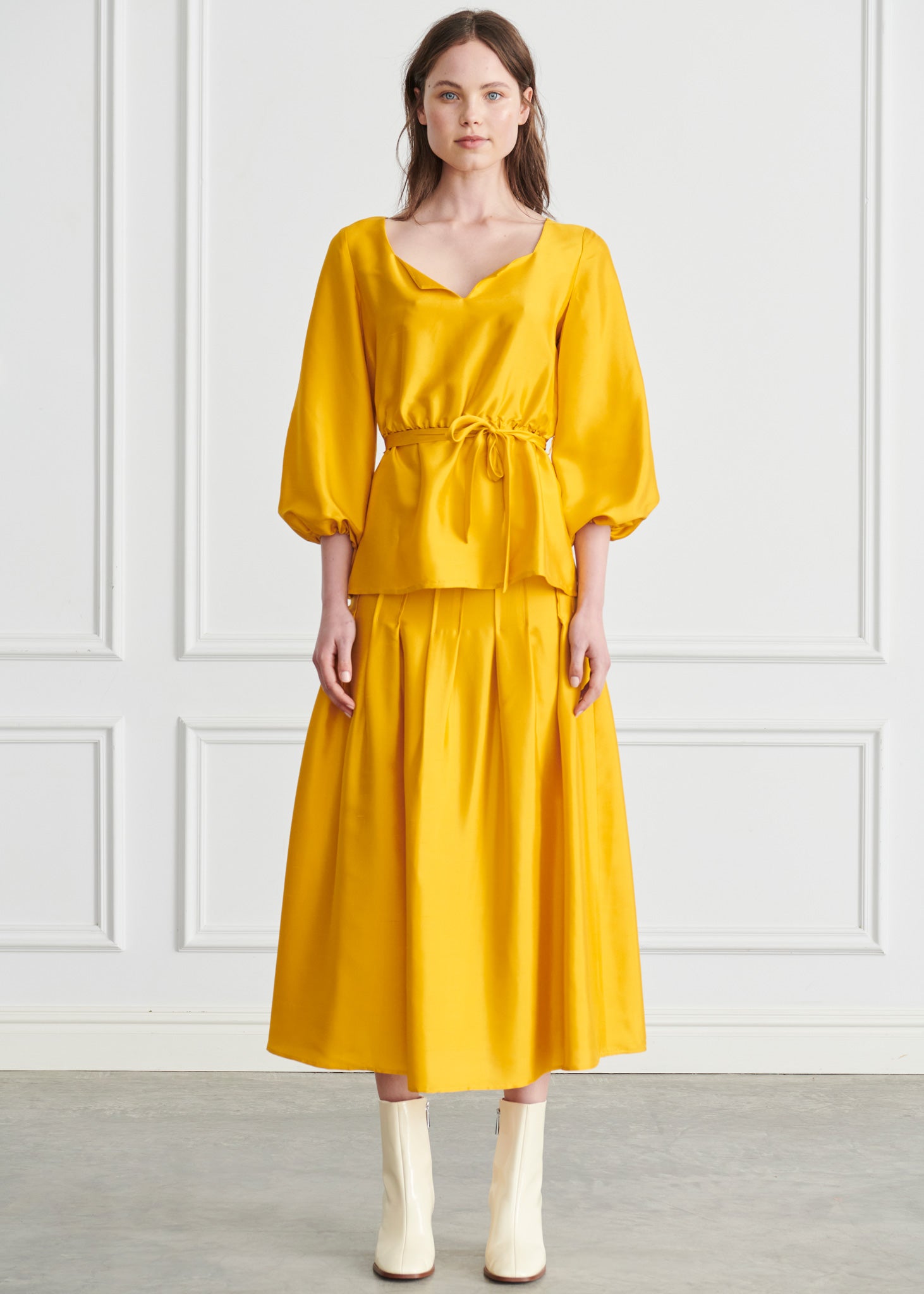 Ondine Reverse Pleat Skirt - Yellow