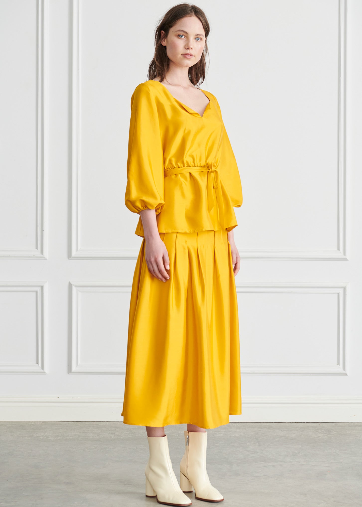 Ondine Silk Belted Shirt - Yellow