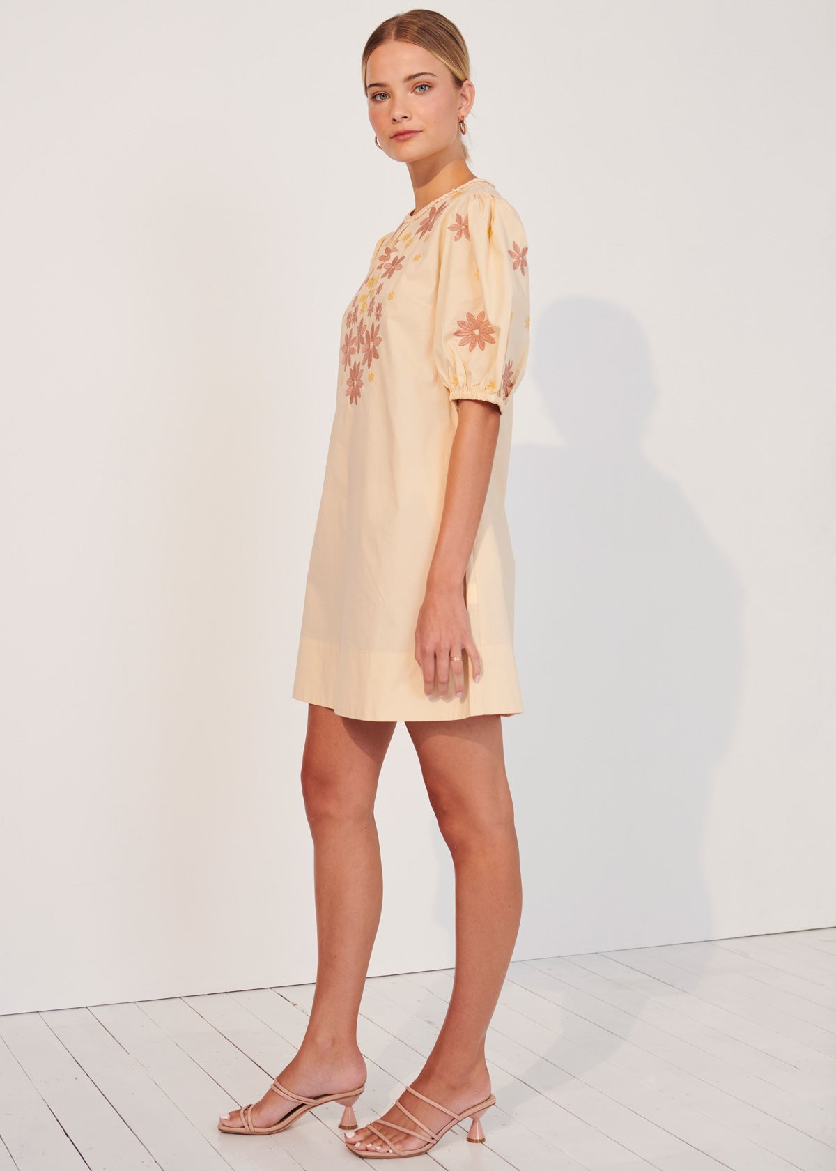 Edina Embroidered Mini Dress - Butter/Blush