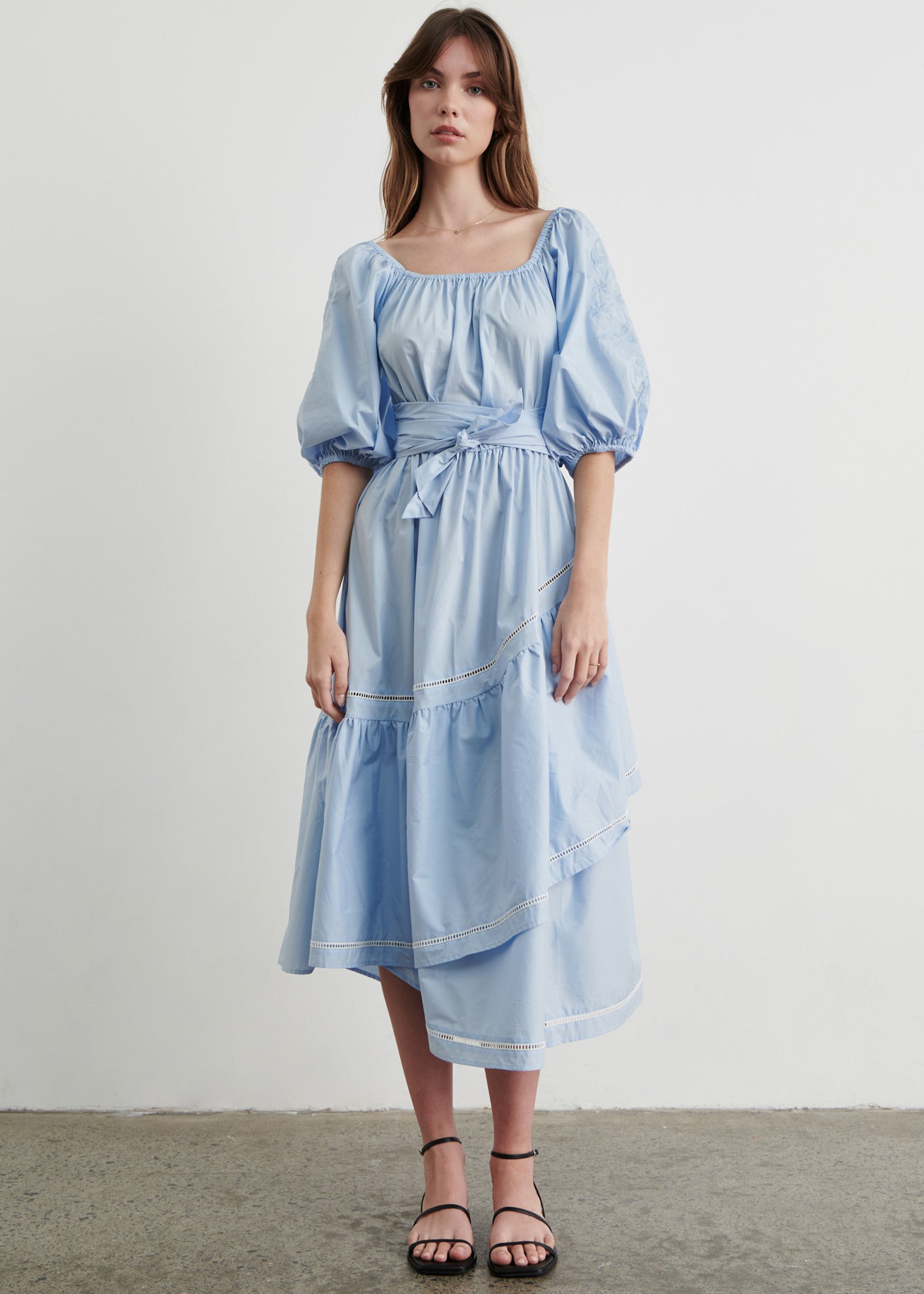 Posey Embroidered Sleeve Dress - Light Blue