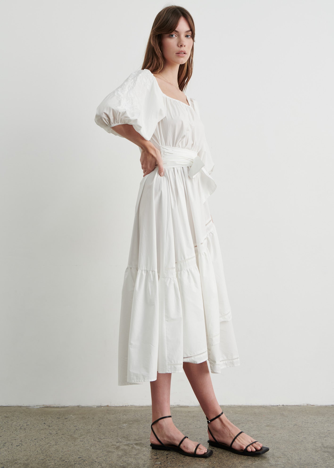 Posey Embroidered Sleeve Dress - White