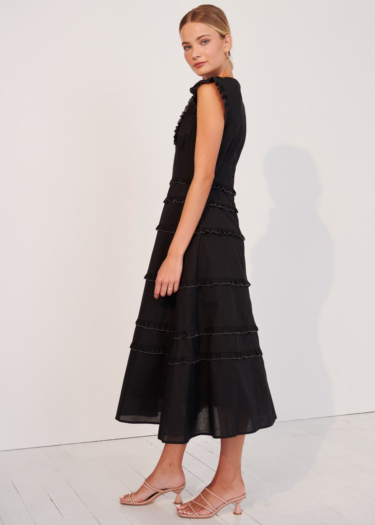 Lucia Frilled Midi Dress - Black