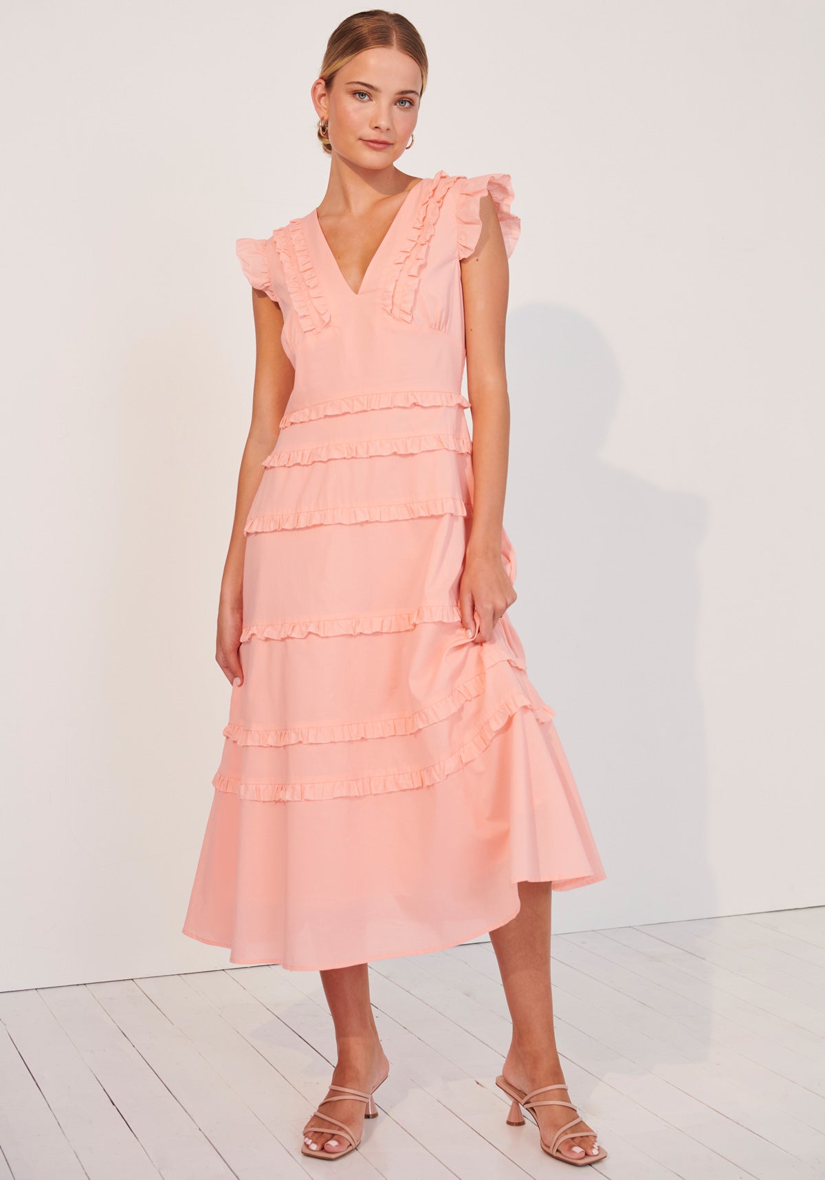 Lucia Frilled Midi Dress - Pink
